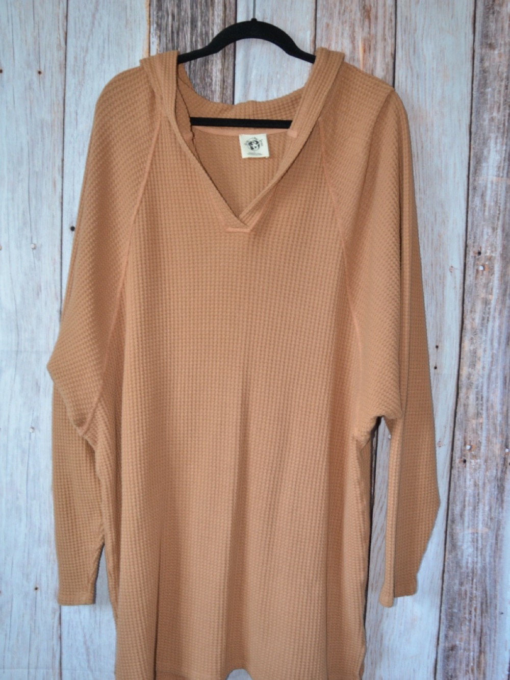 We The Free Tan V-Neck Waffle Knit Sweater